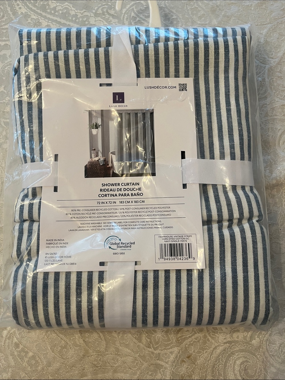 Lush Decor Blue and White Striped Shower Curtain NWT Farmhouse
